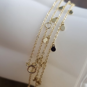 Gold vermeil teeny tiny disc dot chain layered finished necklace beaded chain great for layering.  Daunty delicate layering
