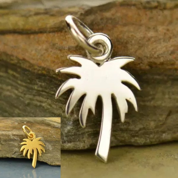 Sterling Silver Cutout Palm Tree Charm, tropical beach ocean jewelry pendant, California, summer plam tree