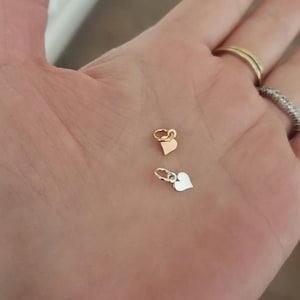 teeny tiny heart charm sterling silver yellow gold rose gold heart dangle, great add on to necklace or bracelet