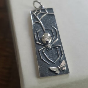 sterling silver spider rectangle charm halloween jewelry supply, mystery supernatural