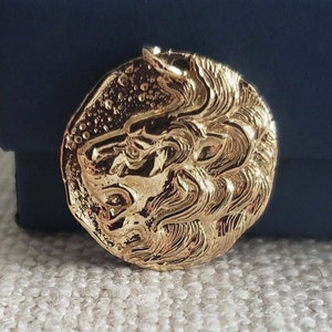 Natural Bronze Ancient Coin Charm with Lion Head strength, leadership, protection symbol of royalty, lion pendant