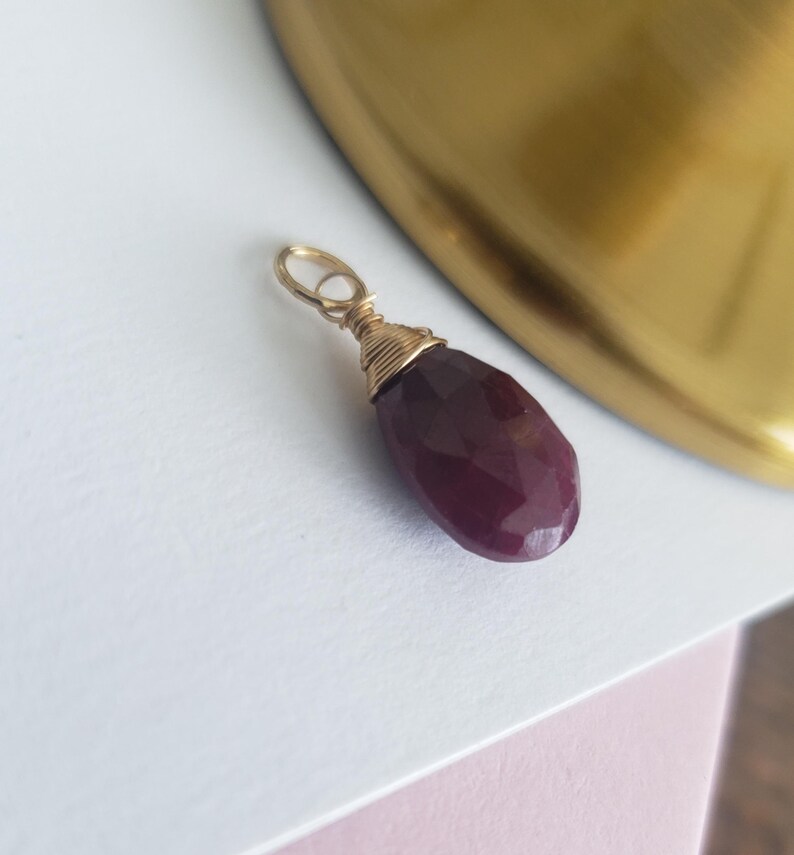 Ruby Pear Briolette Dangle July Birthday Birthstone Necklace or ...