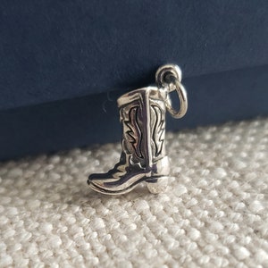Cowboy Boot Charm 3D Sterling Silver Antiqued Finish Cowboy Boot Charm 3D Sterling Silver Antiqued Finish