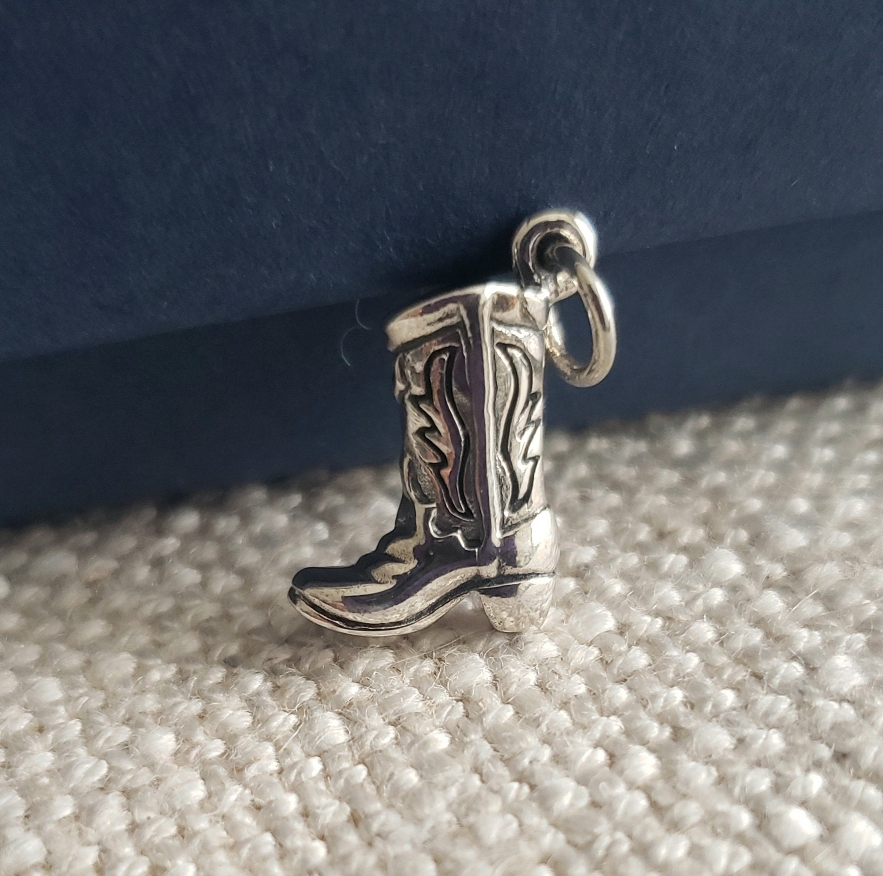 Cowboy Boot Charm 3D Sterling Silver Antiqued Finish Cowboy Boot Charm 3D Sterling Silver Antiqued Finish