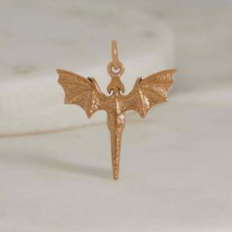 Small detailed flying Dragon Charm sterling silver spirit animal dragon in flight fantasy legend image 6