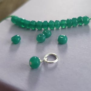 Tiny green onyx gemstone dangle charm, natural rondelle teeny tiny size for necklace or bracelet