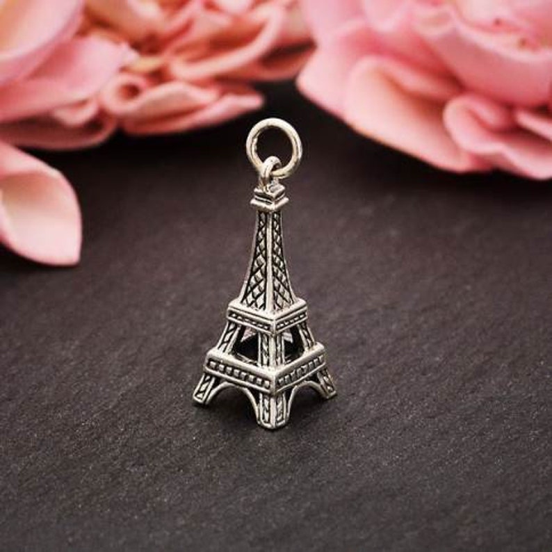 Eiffel tower charm sterling silver Paris travel pendant Parisienne pendant vacation travel French theme jewelry image 6