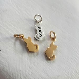 tiny sterling silver cat silhouette charm, engravable animal Cat, pet lover childrens jewelry, name