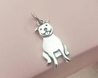 Sterling Silver Pitbull Dog Charm engravable animal jewelry supply pet lover owner puppy name pendant
