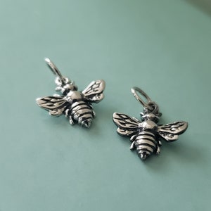Small sterling silver Honeybee Bumble Bee Charm, insect nature garden jewelry