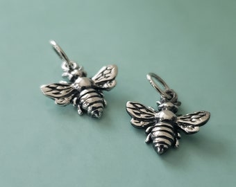 Small sterling silver Honeybee Bumble Bee Charm, insect nature garden jewelry