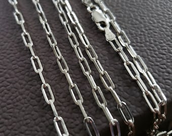 Sterling silver paper clip chain layering finished necklace medium rectangle link necklace 925 stamp made in Italy