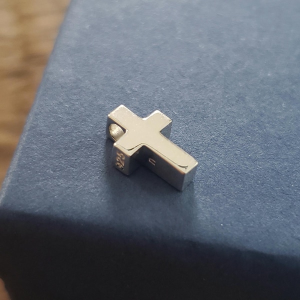 Small tiny cross charm bead sterling silver, religious Christian faith necklace charm Christmas gift