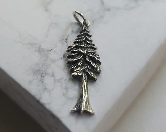 sterling silver dimensional pine tree pendant nature lover, Forest, textured wisdom, pine tree charm