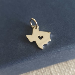 Sterling Silber Texas State Anhänger mit einem Herz, Karte Geographie, Lone Star State, texanisches Land