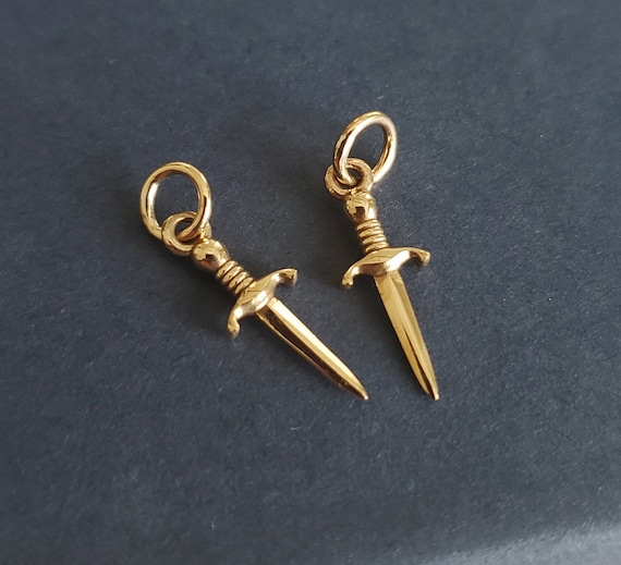 all bronze gold mini dagger tiny sword charm with bronze handle medival world pendant mixed metal