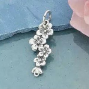 Sterling Silver dainty delicate Cherry blossoms charm, cluster of cherry blossom flower, Japan, necklace supply spring