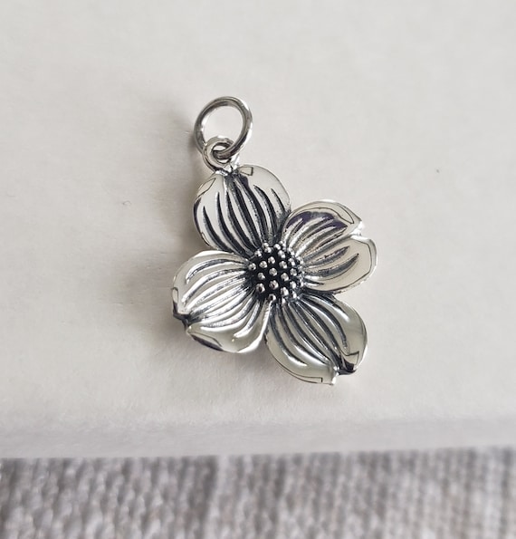 sterling silver dogwood flower charm, nature purity sacrifice, Christian jewelry