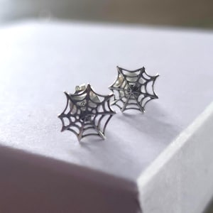 sterling silver spiderweb small post earrings halloween jewelry supply spooky talisman