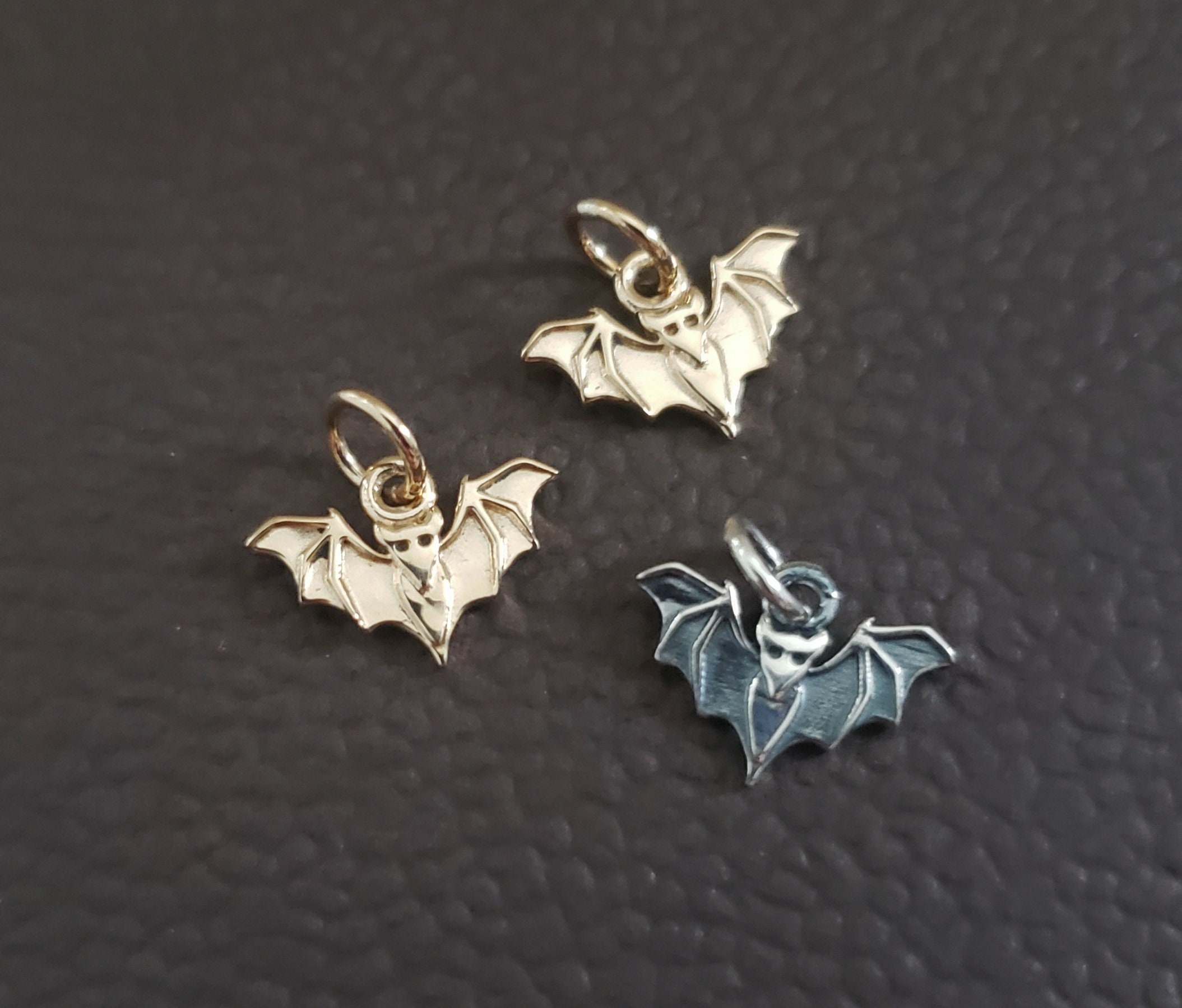 small mini size Halloween golden bronze Bat Charm. gothic, tiny size Bat pendant for necklace