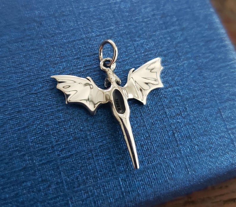 Small detailed flying Dragon Charm sterling silver spirit animal dragon in flight fantasy legend image 8