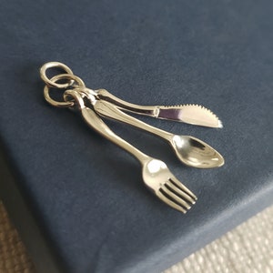 Fun whimsical hobby Sterling silver knife spoon and fork charm, cooking lover, chef, food industry, culinary arts student gift cutlery