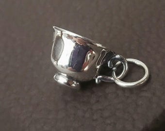 sterling silver teacup charm tea party necklace pendant, girl gift