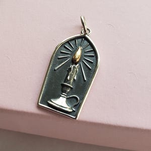 Sterling silver candle charm with Bronze flame illumination talisman pendant