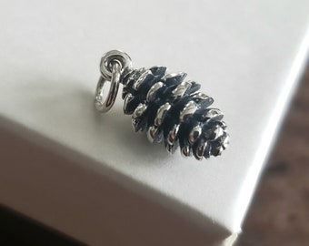 Small Sterling Silver pinecone Charm, Childrens nature inspired jewelry, sweet, woodlands charm