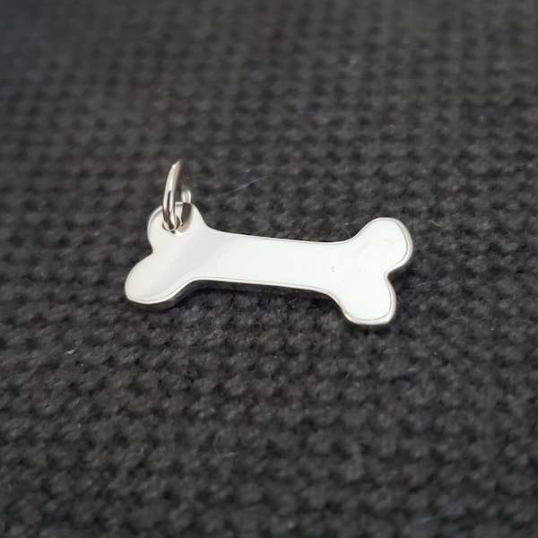 Sterling Silver Dog Bone Stamping Charm, Engraving available personalized pendant, dog mom, puppy name pendant, furry animal id