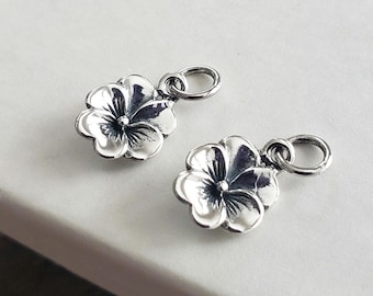 sterling silver small tiny Pansy flower charm necklace supply, flower petal blossoms, delicate floral wedding  pendant