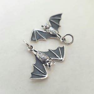 Sterling Silver Realistic Hanging Bat Charm. gothic scary, spooky pendant, animal