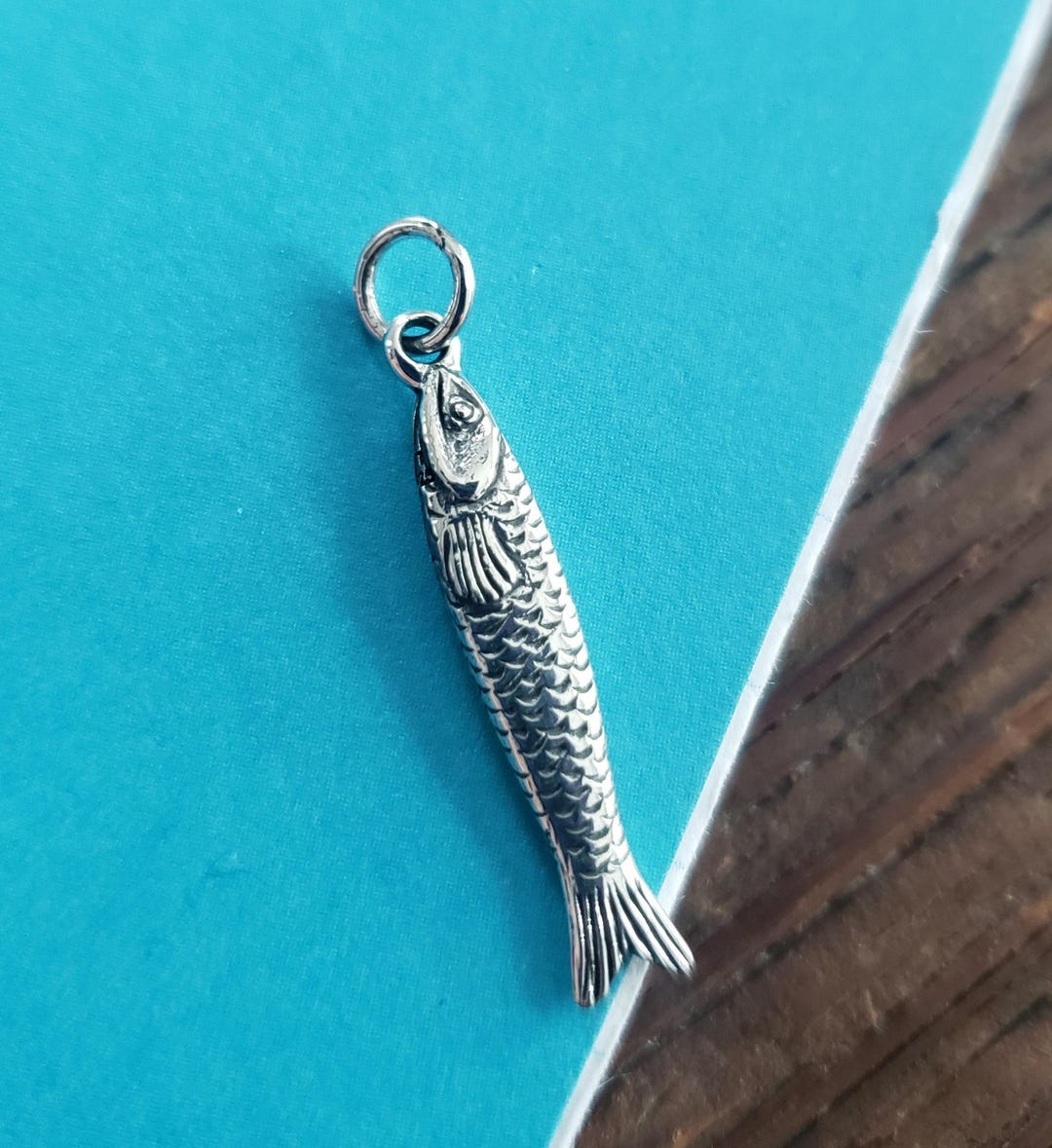 Sterling Silver Small Sardine Charm Fish Italian Pendant Foodie