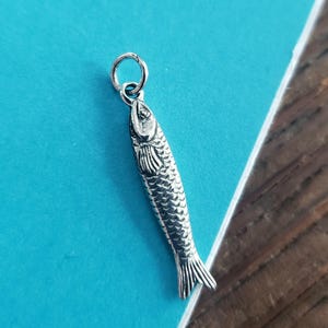Sterling silver small sardine charm fish italian pendant foodie chef gift food lover quirky pendant