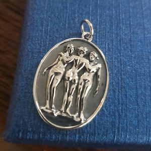 Sterling Silver three graces Charm, goddesses engraving jewelry supply ancient Greek mythology history art treasure