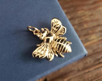 Large Natural Bronze Honeybee Bumble Bee Charm insect nature garden jewelry