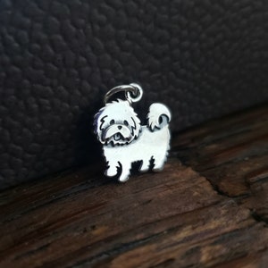 sterling silver Maltese dog charm, Shih Tzu engravable animal jewelry supply, pet lover owner, puppy pendant, dog mom gift