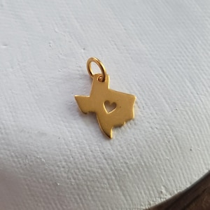 Gold Texas State Charm mit einem Herz, Karte Geographie, Lone Star State, Tex