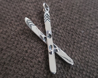 sterling silver skis pendant ski necklace charm, outdoor winter sports jewelry