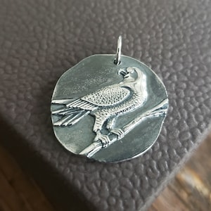 sterling silver falcon coin pendant, bird charm, graduation jewelry, aim higher, retirement, promotion, engraving