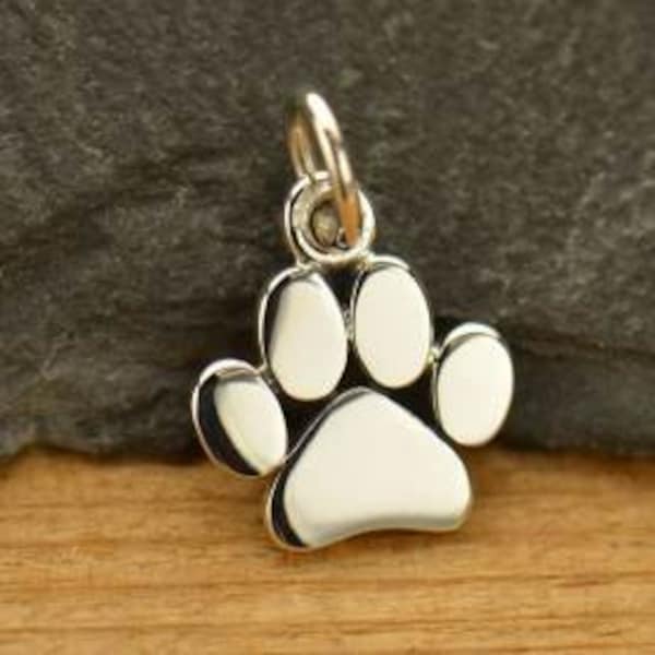 Sterling Silver Paw Print Charm, cat and dog lovers, furry friends mom pet owner