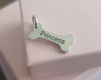 Sterling Silver Dog Bone engravable Stamping Charm Engraving available personalized puppy name pendant furry animal id tag dog mom gift