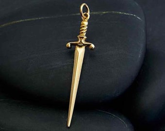 sterling silver or bronze medium sword charm with bronze handle, medival world sword pendant chivalry