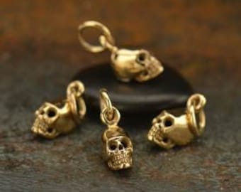 Bronze mini skull charm teeny tiny 3d skull pendant natural bronze or sterling silver