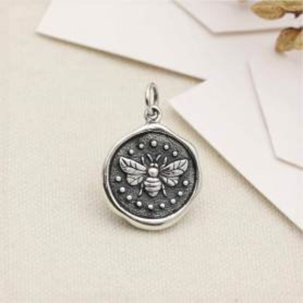 sterling silver wax seal bee charm Eco-conscious jewelry,, bug insect pendant