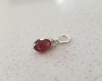 Red garnet tiny teardrop briolette dangle January birthday birthstone necklace or bracelet tiny Itty bitty red gem