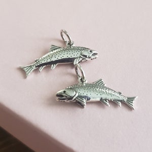 Dije de trucha de plata esterlina, colgante de trucha de lago en 3D, regalo para el Día del Padre.