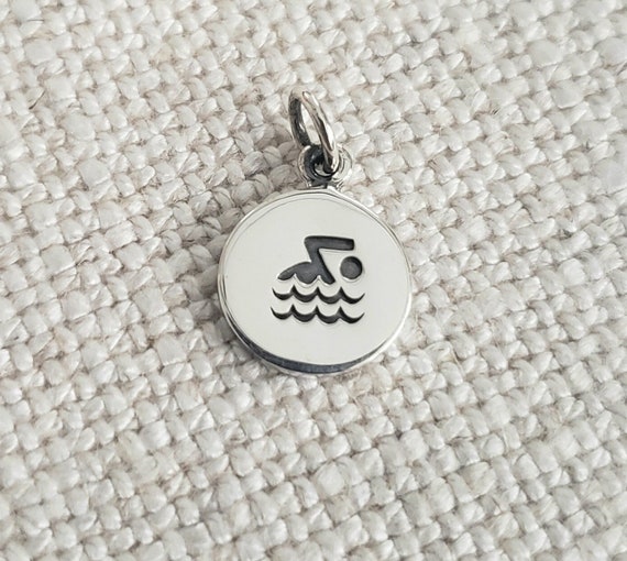 sterling silver swimmer charm swimmer pendant beach leisure water sports summer adventure varsity swim team coach fundraising event