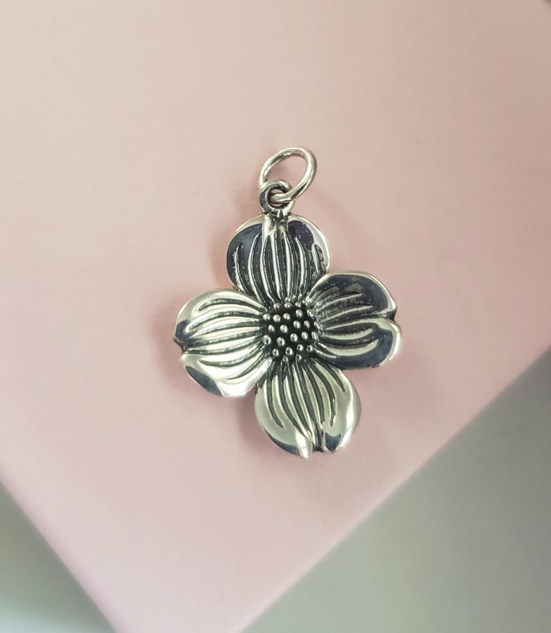 sterling silver dogwood flower charm nature purity sacrifice, Christian jewelry image 5