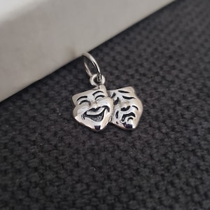 Mini size Sterling Silver Theater Mask Charm - Comedy and Tragedy, theater student, drama teacher performing performer